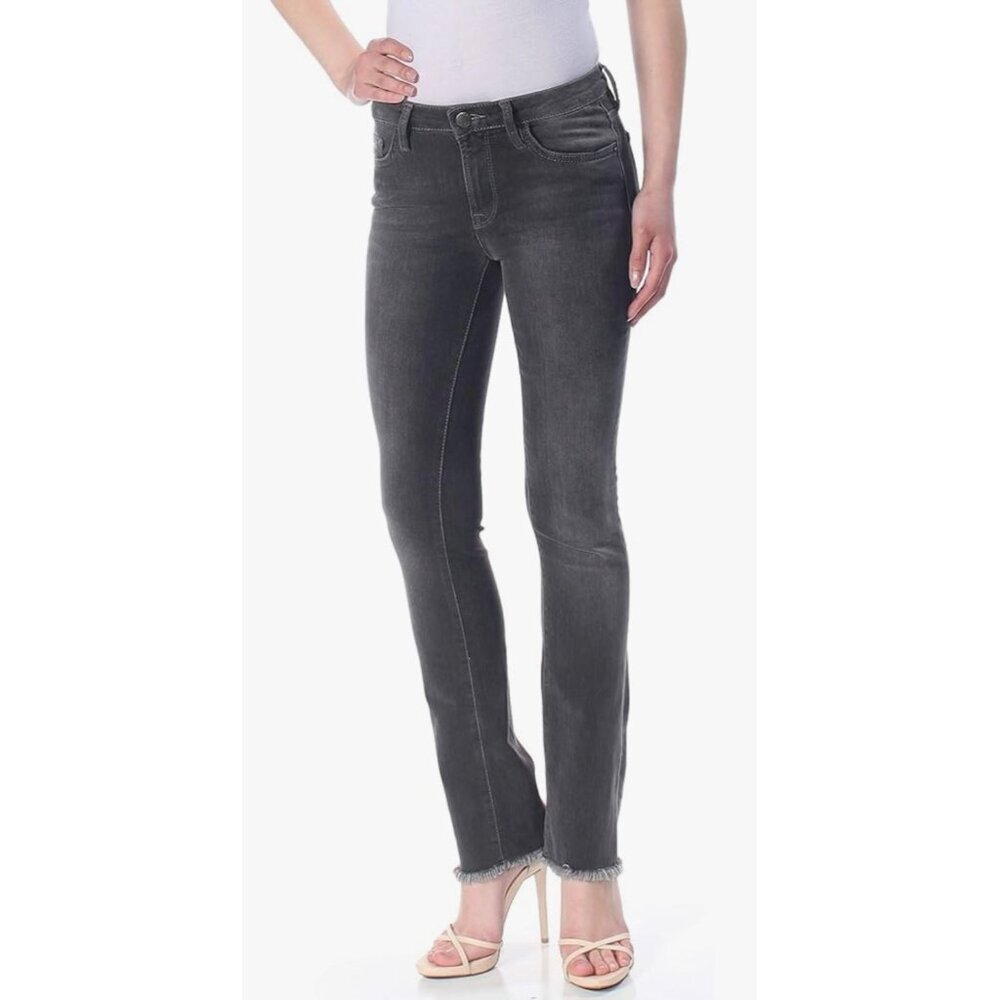 Free People Straight leg Jeans Womens 26 Black High Rise Raw Hem Stretch Denim
